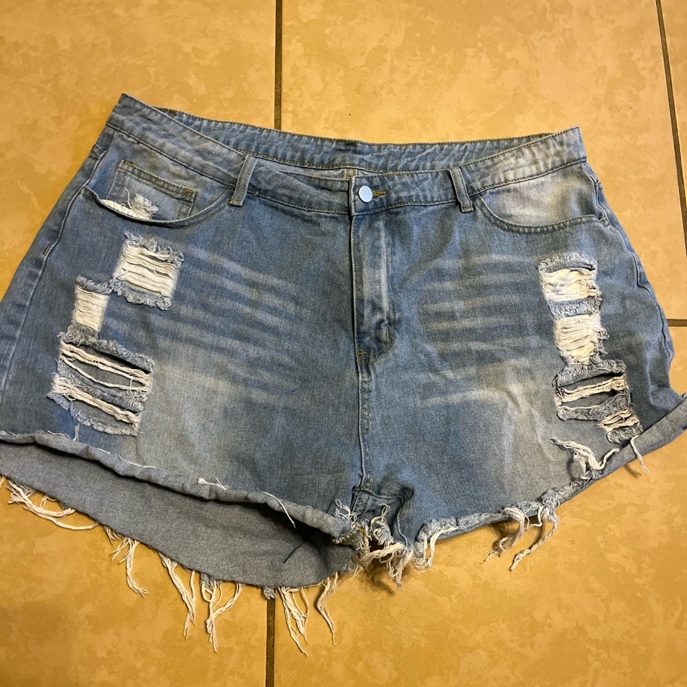 Distressed jean shorts